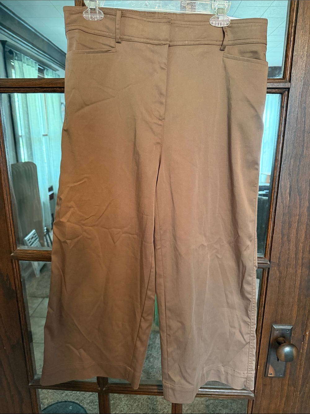 NEW Chicos Teakwood Cotton Sateen Crop Pants High Rise‎ Wide Leg Flex Waist 2 12